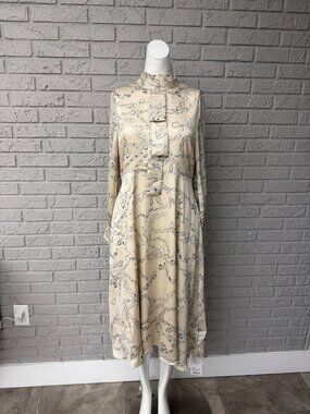 Geli Women’s High Neck Long Sleeve Printed Chain Satin Dress Size L